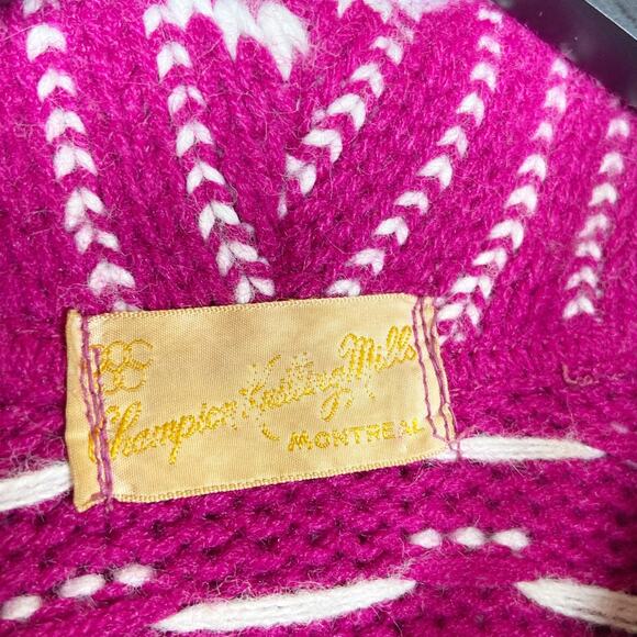 Vintage Chunky Knit Sweater Hampton Knitting Mills Olympic Pink Fair Isle Medium - Picture 7 of 7